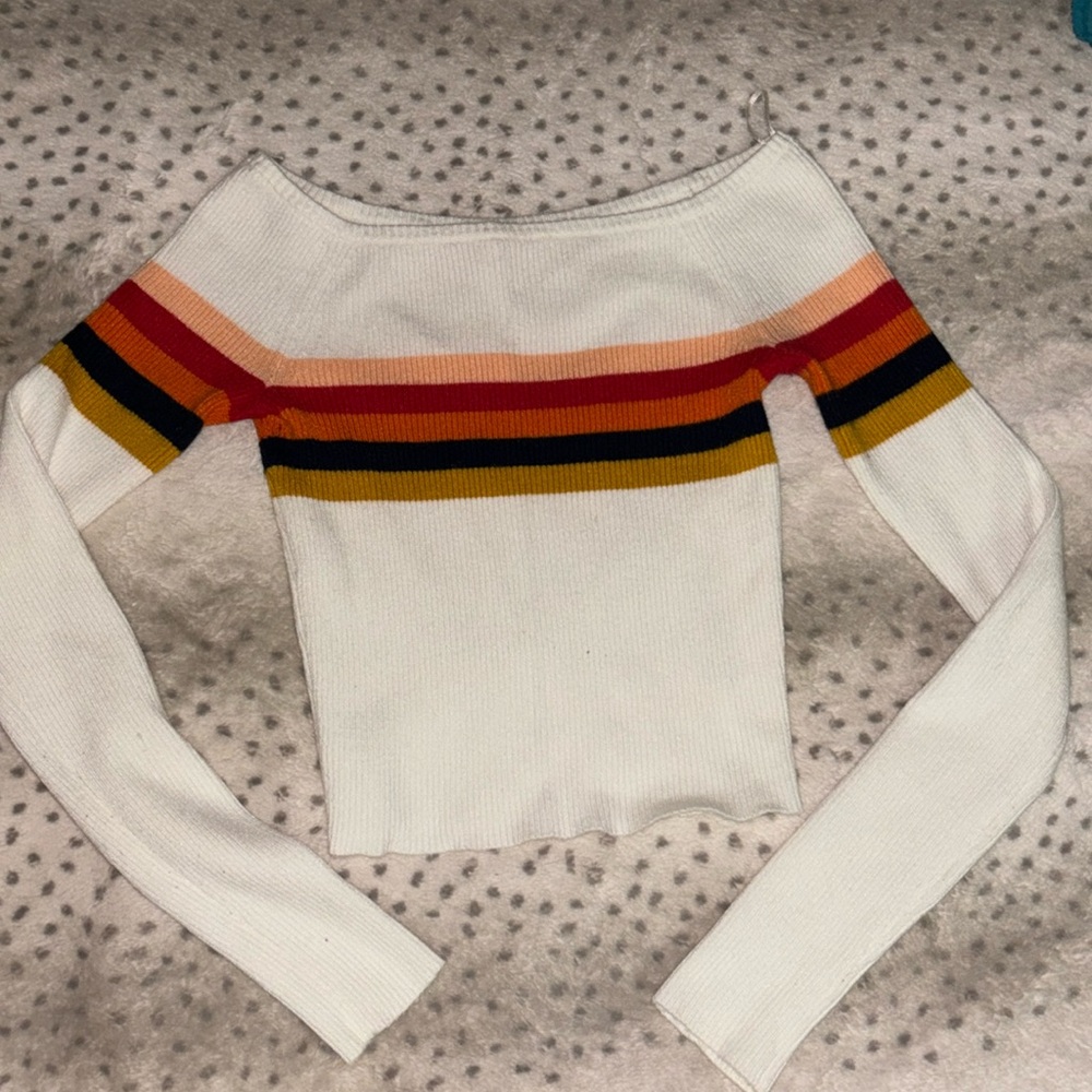 Off the shoulder long sleeve stripe sweater
